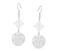 Boucles d'oreilles pendantes avec nœud des sorcières, tétragramme et pentagramme Pendentif à double protection avec nœud celtique Bijoux païens irlandais de sorcellerie pour femmes (Argent 3)