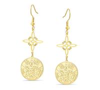 Boucles d'oreilles pendantes avec nœud des sorcières, tétragramme et pentagramme Pendentif à double protection avec nœud celtique Bijoux païens irlandais de sorcellerie pour femmes (Or 2)
