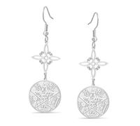 Boucles d'oreilles pendantes avec nœud des sorcières, tétragramme et pentagramme Pendentif à double protection avec nœud celtique Bijoux païens irlandais de sorcellerie pour femmes (Argent 2)