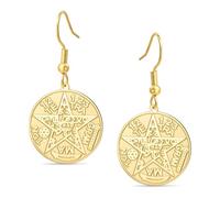 Boucles d'oreilles pendantes avec nœud des sorcières, tétragramme et pentagramme Pendentif à double protection avec nœud celtique Bijoux païens irlandais de sorcellerie pour femmes (Or)