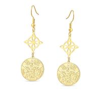 Boucles d'oreilles pendantes avec nœud des sorcières, tétragramme et pentagramme Pendentif à double protection avec nœud celtique Bijoux païens irlandais de sorcellerie pour femmes (Or 3)