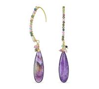 Boucles D'Oreilles Pendantes Avec Perles En Forme D'Hameçon Rose Tourmaline Améthyste Longue Lustre Pour Femmes Ados Plaqué Or Jaune 18K