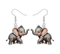 Boucles d'oreilles pendantes bohème en forme d'éléphant mignon, motif floral arc-en-ciel avec hibiscus, déclaration de mode, bijoux hypoallergéniques pour femmes, Medium, Acrylique Acier inoxydable