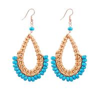 Boucles d'oreilles pendantes bohème en rotin tressé avec perles de rocaille