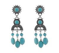 Boucles d'oreilles pendantes bohème turquoise pour femme - Longue pierre de naissance bleue - Pendentifs légers - Style bohème ethnique - Pour les vacances, les anniversaires de mariage, Medium, Métal
