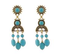 Boucles d'oreilles pendantes bohème turquoise pour femme - Longue pierre de naissance bleue - Pendentifs légers - Style bohème ethnique - Pour les vacances, les anniversaires de mariage, Medium, Métal