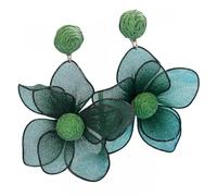 Boucles D'Oreilles Pendantes Bohèmes À Grandes Fleurs pour Femmes, Boucles D'Oreilles Bohèmes Vertes En Raphia Tressé À La Main, Bijoux De Plage Tropicaux D'Été Exagérés