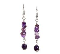 Boucles d'oreilles Pendantes, Boho Boucles d'oreilles Pendantes avec Améthyste Tumbled Stone Obsidienne Perles Rondes Pendentif Dangle Crochet Boucles d'oreilles Boucles d'oreilles en Cristal Bijou