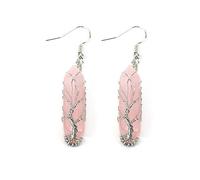 Boucles d'oreilles Pendantes, Boucles d'oreilles Pendantes en Quartz Rose Naturel avec Enroulement De Fil Arbre De Vie Pendentif Hexagonal Pendantes Crochet Boucles d'oreilles Équilibre en Cristal