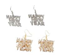Boucles d'oreilles pendantes brillantes en forme de lettre « Happy New Year » - Bijoux festifs en strass pour le réveillon du Nouvel An et les fêtes de fin d'année