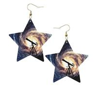Boucles d'oreilles pendantes célestes galaxie avec télescope pour femme, bijoux en forme d'étoile pour une utilisation polyvalente, One Size, Cuir