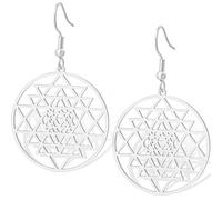 Boucles d'oreilles pendantes chakra Sri Yantra pour femme - Géométrie sacrée - Symbole hindouisme - Amulette de yoga, méditation, énergie spirituelle, bijoux religieux, Acier inoxydable, Pas de gemme