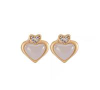 Boucles d'oreilles pendantes chinoises, boucles d'oreilles en forme de cœur en jade blanc naturel Hetian plaqué or S925 for femmes