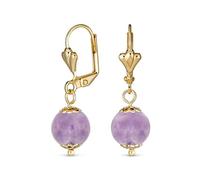 Boucles D'Oreilles Pendantes Classiques Élégantes Simples Rondes En Améthyste Violette Pour Femmes En Laiton Plaqué Or Jaune Poli 8MM
