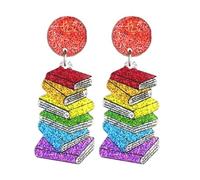 Boucles d'oreilles pendantes classiques en acrylique à paillettes - Lettre ABC 123 - Pour remise de diplôme, rentrée scolaire, bibliothécaire, enseignants, cadeaux de reconnaissance, Résine Acrylique