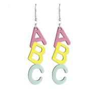 Boucles d'oreilles pendantes classiques en acrylique à paillettes - Lettre ABC 123 - Pour remise de diplôme, rentrée scolaire, bibliothécaire, enseignants, cadeaux de reconnaissance, Résine Acrylique