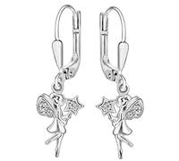 Boucles d'oreilles pendantes Clever Schmuck - En argent 925 - Avec une petite fée de 10 x 7 mm et une baguette magique - Avec 3 pierres de zircon - 25 mm