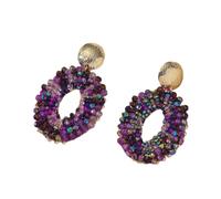 Boucles D'Oreilles Pendantes Colorées Style Bohème, Faites À La Main, En Forme De Disque Ovale, avec Perles De Rocaille, Bijoux Bohèmes En Perles pour Femmes et Filles, Violet