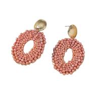 Boucles D'Oreilles Pendantes Colorées Style Bohème, Faites À La Main, En Forme De Disque Ovale, avec Perles De Rocaille, Bijoux Bohèmes En Perles pour Femmes et Filles, Rose