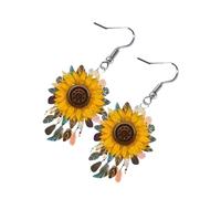 Boucles d'oreilles pendantes contemporaines tournesols artistiques, accessoires d'oreilles floraux, bijoux polyvalents de jour comme de nuit, boucles d'oreilles florales pour femme