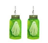 Boucles D'Oreilles Pendantes Creepy Halloween Earings Alien UFO Witch Cauldron Glow In The Dark Acrylique Ear Drops (1 paire) (Green, One Size)