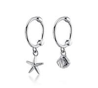 boucles d'oreilles pendantes, Créoles asymétriques en argent sterling 925 for femme, bijou de luxe forme d'étoile mer, idéal for un mariage ou comme cadeau