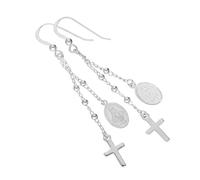 Boucles d'Oreilles Pendantes Croix et Médaille Miraculeuse en Argent 925/1000