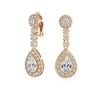 Boucles D'Oreilles Pendantes De Bal De Fin D'Année En Zircon Cubique Pavé De Cz Pour Femmes Laiton Plaqué Or Rose