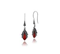 Boucles d'oreilles pendantes de style Art déco en argent sterling 925, serties de diamants, de cornaline et de marcassite