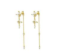 Boucles D'Oreilles Pendantes Doré, Boucles D'Oreilles Femme Argent 925 Papillon en Zircon Cubique Noir avec Pompon Cadeau de Fête des Mères