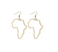 Boucles d'oreilles pendantes dorées en forme de carte de l'Afrique pour femme - Boucles d'oreilles minimalistes en alliage avec contour carte de l'Afrique, cadeau bijoux