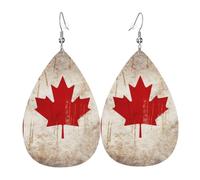 Boucles d'oreilles pendantes double face en cuir synthétique - Légères - Accessoires d'oreilles rétro - Drapeau du Canada - Bijoux cadeaux