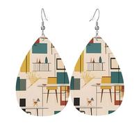 Boucles d'oreilles pendantes double face en cuir synthétique - Légères - Pour femme - Bijoux modernes du milieu du siècle