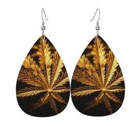 Boucles d'oreilles pendantes double face en forme de goutte de canna oré en simili cuir - Bijoux légers - Cadeaux pour femmes