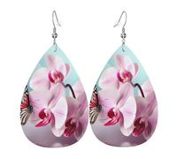 Boucles d'oreilles pendantes double face en forme de papillon orchidée printanière pour femme - En cuir - Légères - Accessoires d'oreille tendance - Cadeau d'anniversaire