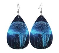 Boucles d'oreilles pendantes double face en similicuir intelligence artificielle en forme de larme - Bijoux tendance et légers - Cadeaux pour femmes