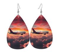Boucles d'oreilles pendantes double face motif avion coucher de soleil ciel pour femme toutes les occasions