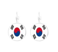 Boucles D'Oreilles Pendantes Drapeau De La Corée Du Sud - Boucles D'Oreilles À Tige Rondes Avec Drapeau De Pays Pour Femme,Charme Hip-Hop,Boucles D'Oreilles Drapeau Patriotique Coréen,Bijoux P