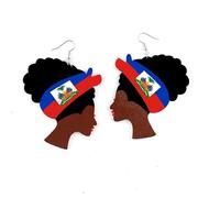 Boucles d'oreilles pendantes drapeau des Caraïbes pour femme à peau noire et marron | Boucles d'oreilles pendantes en bois afro | Cadeau de Noël | Jamaïque Barbade Antigua Grenade St Kitts Lucia
