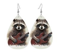 Boucles d'oreilles pendantes drôles en forme de larme de raton laveur en similicuir double face - Bijoux tendance et légers - Cadeaux pour femmes