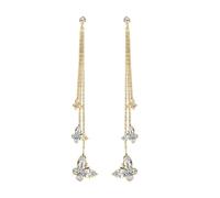 Boucles d'oreilles pendantes élégantes avec 3 papillons en cristal et glands Design Bijoux Kirsite à la mode pour l'usure quotidienne Accessoires d'oreilles en zinc résistant aux allergies, taille