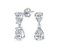 Boucles d'oreilles pendantes élégantes classiques de mariée simples 5CT AAA zircon cubique clair double goutte en forme de poire solitaire CZ pour bal en argent sterling .925 tailles 8MM