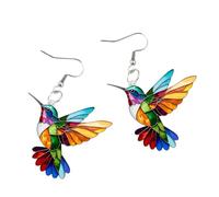 Boucles d'oreilles pendantes élégantes en forme de colibri - Confortables - Texture acrylique - Convient pour les rendez-vous et les événements décontractés - Collier porte-bonheur, taille unique