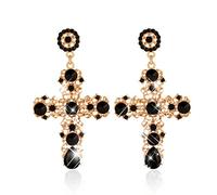 Boucles d'oreilles pendantes élégantes en forme de croix bohème avec strass pour femme, Strass