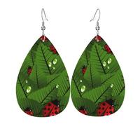 Boucles d'oreilles pendantes élégantes en forme de goutte avec motif feuilles et coccinelles pour femme