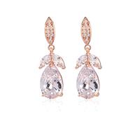 Boucles d'oreilles pendantes élégantes en forme de goutte d'eau en oxyde de zirconium avec feuilles et strass pour mariée, demoiselles d'honneur, fête de la mariée, bal de fin d'année, pour filles