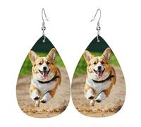 Boucles d'oreilles pendantes élégantes en forme de larme avec imprimé corgi - Bijoux tendance pour la Saint-Valentin