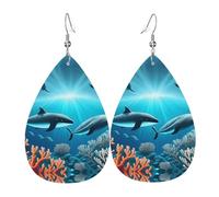 Boucles d'oreilles pendantes élégantes en forme de larme en forme de baleines sous la mer pour femme, boucles d'oreilles légères en cuir, design polyvalent au quotidien