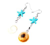 Boucles d'oreilles pendantes élégantes en forme d'étoile de mer conque pour les vacances à la plage et les fêtes, accessoires sur le thème de la mer, accessoires de ton bleu, taille unique, Comme