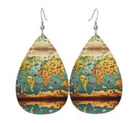 Boucles d'oreilles pendantes élégantes et légères en cuir avec imprimé carte du monde animal pour femmes et filles, taille unique, cuir, sans pierre précieuse